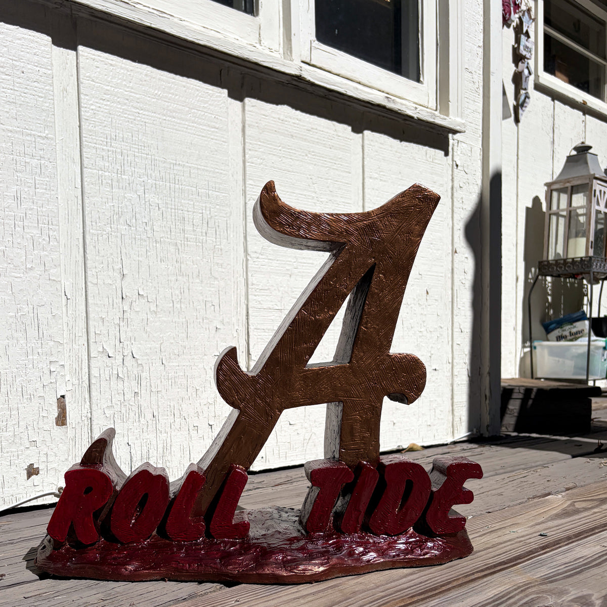 Alabama Crimson Tide Script A Porch Sculpture with ROLL TIDE Base – Bronze Finish