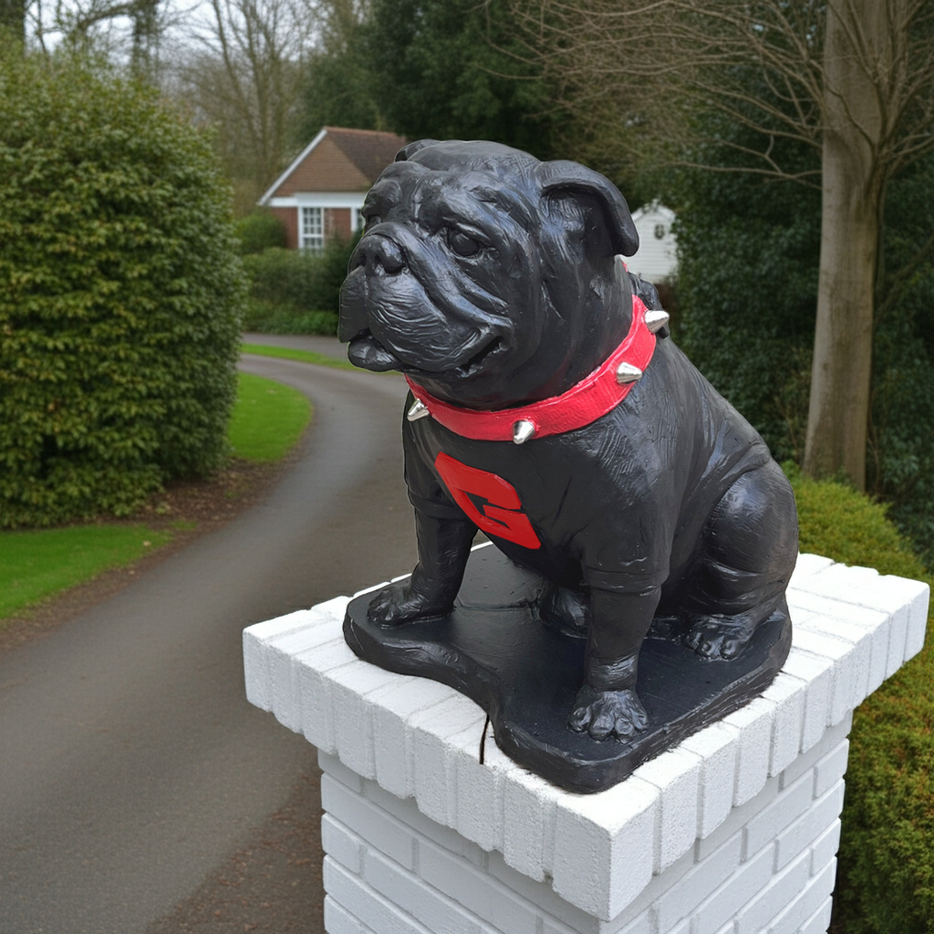 Cast Iron metal coating, Georgia Bulldogs Mascot Stone Sculpture for Garden, Yard, Home Decor and Porch.