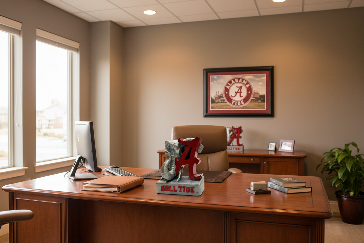 Decorative alabama crimson tide item with elephant and red 'A' for Alabama, featuring 'Roll Tide' text.