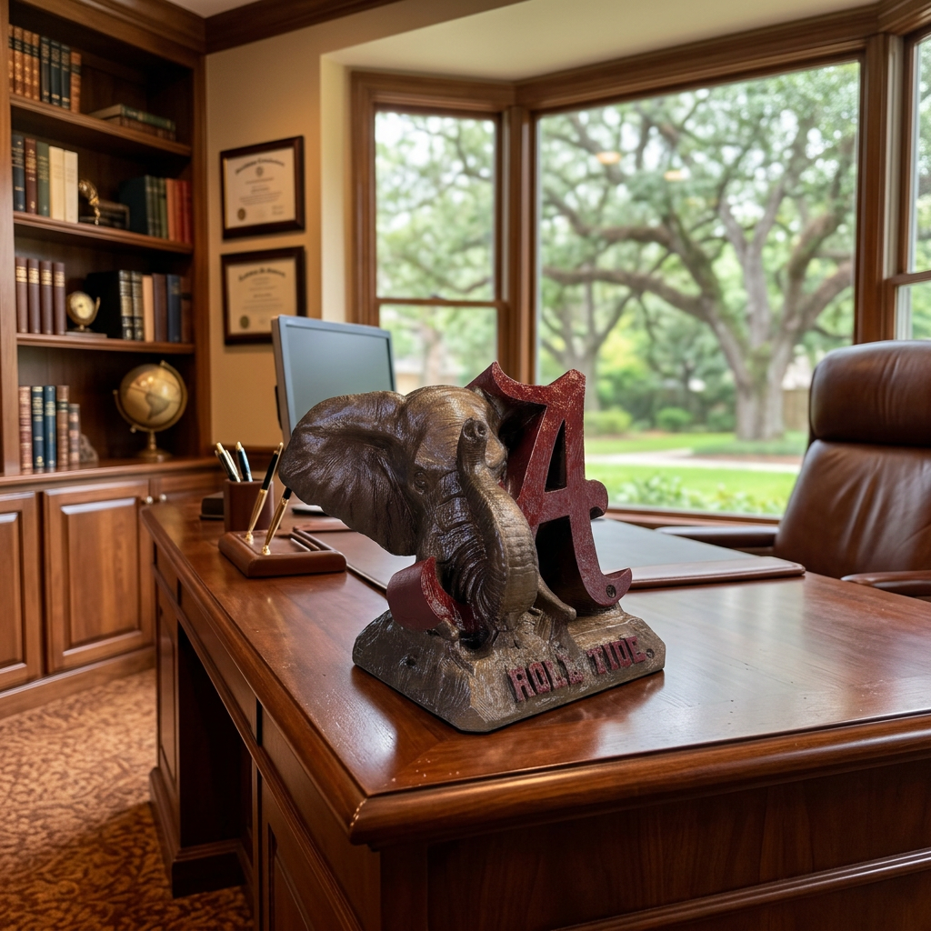 Alabama Crimson Tide Elephant & Script A Desktop Sculpture – Bronze Finish