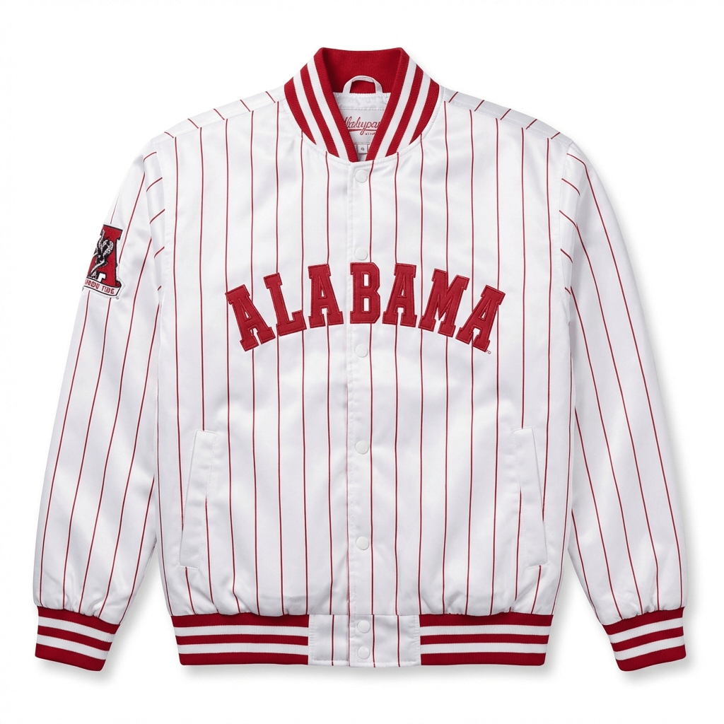 Pinstripe Collection – White Alabama Bomber Jacket (Vol. 2)