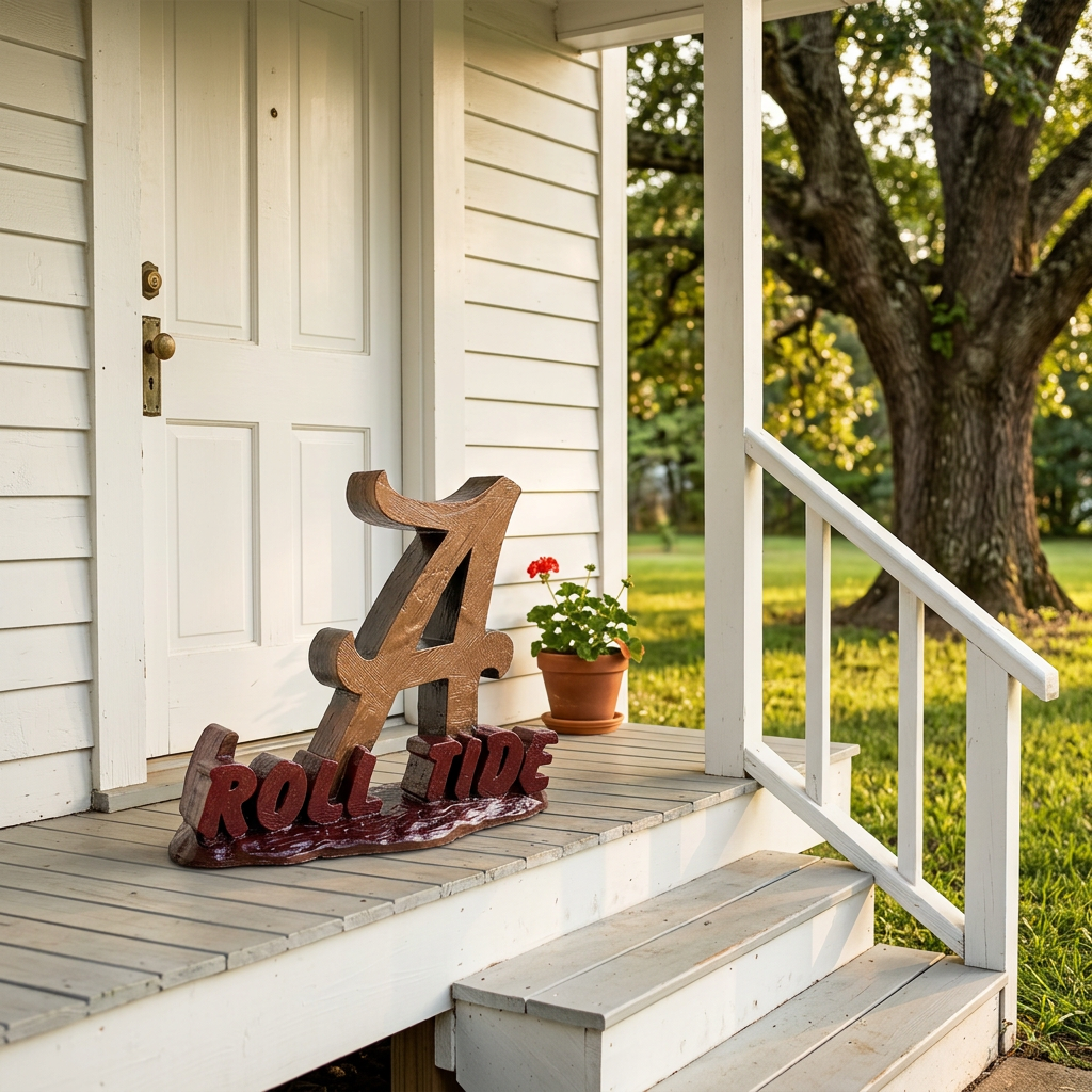 Alabama Crimson Tide Script A Porch Sculpture with ROLL TIDE Base – Bronze Finish